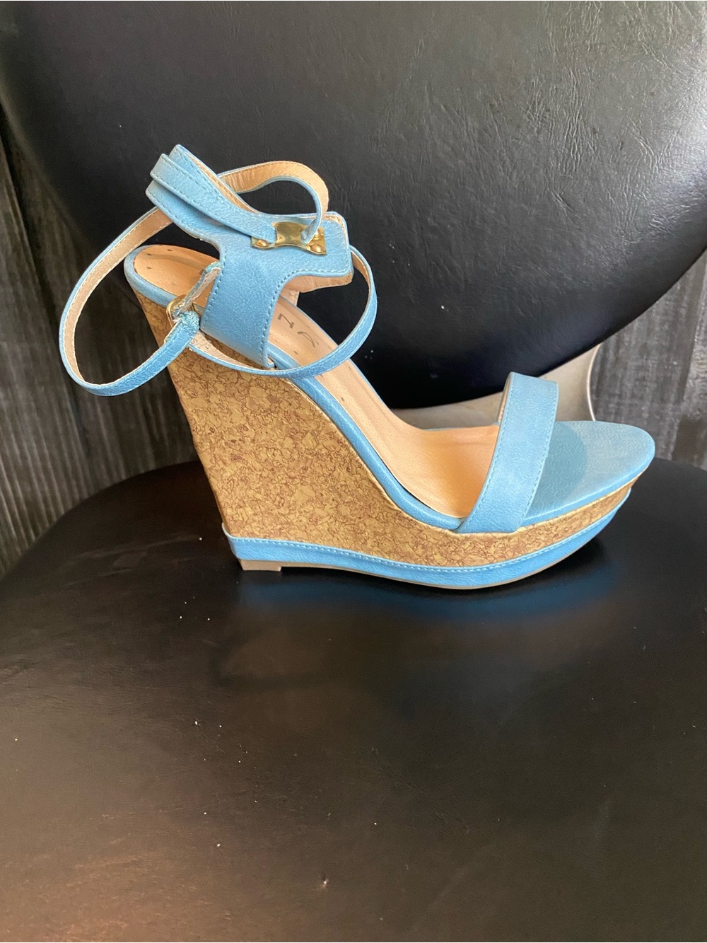 Liliana Sky Blue Ankle-Strap Platform Wedges